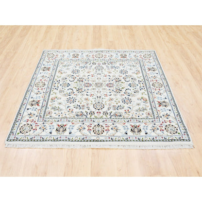 5'2"X5'2" All Over Design Square Wool&Silk 250 Kpsi Nain Hand Knotted Rug