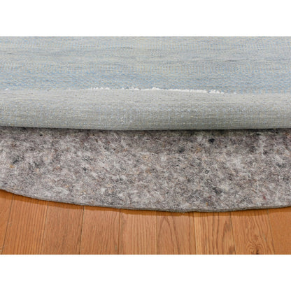 Rug 6'x6' Blue Grass Design Wool and Silk Round Hand Knotted Oriental