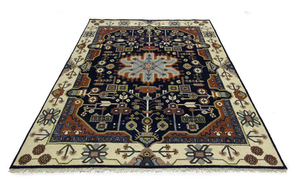 9X12 ft Navy Tribal Heriz Serapi Wool Oriental