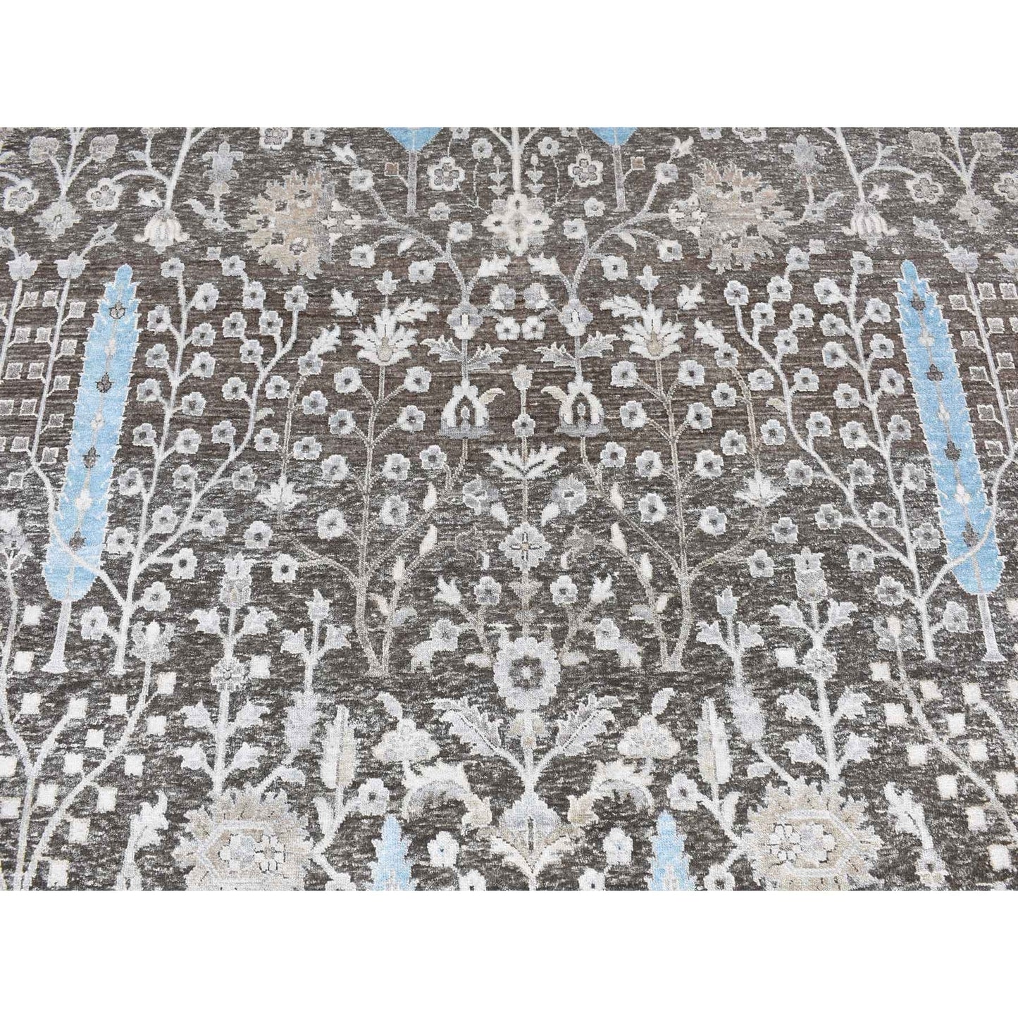 10'X10' Brown Cypress Tree Design Silk With Wool Hand Knotted Round Rug