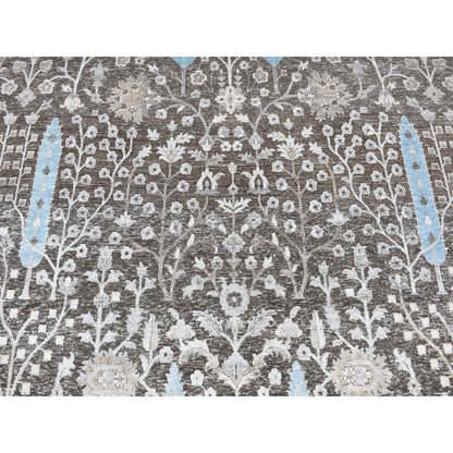 10'X10' Brown Cypress Tree Design Silk With Wool Hand Knotted Round Rug