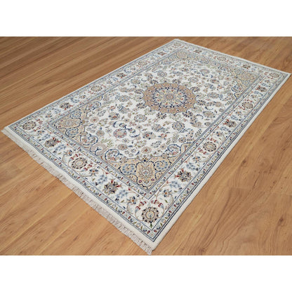 5'10"X9'2" Pearl White, 250 Kpsi, Hand Knotted Nain Wool And Silk Rug