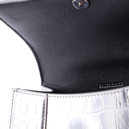 Balenciaga Hourglass Top Handle Bag Crocodile Embossed Leather Xs