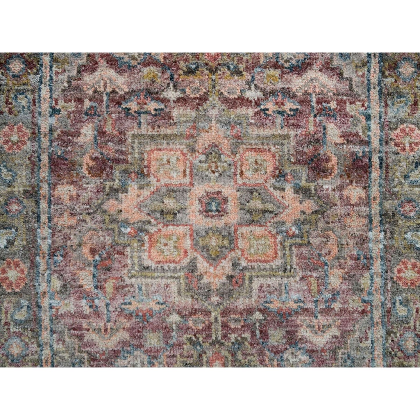 2'7"X7'10" Tuscan Red Wool Heris Revival Pile Hand Knotted Runner Rug