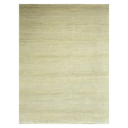 9'1"X12'3" Ecru Brown Modern Grass Design Hand Knotted Wool And Silk Rug