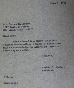 1965 Letters To And From Art Modell About Jim