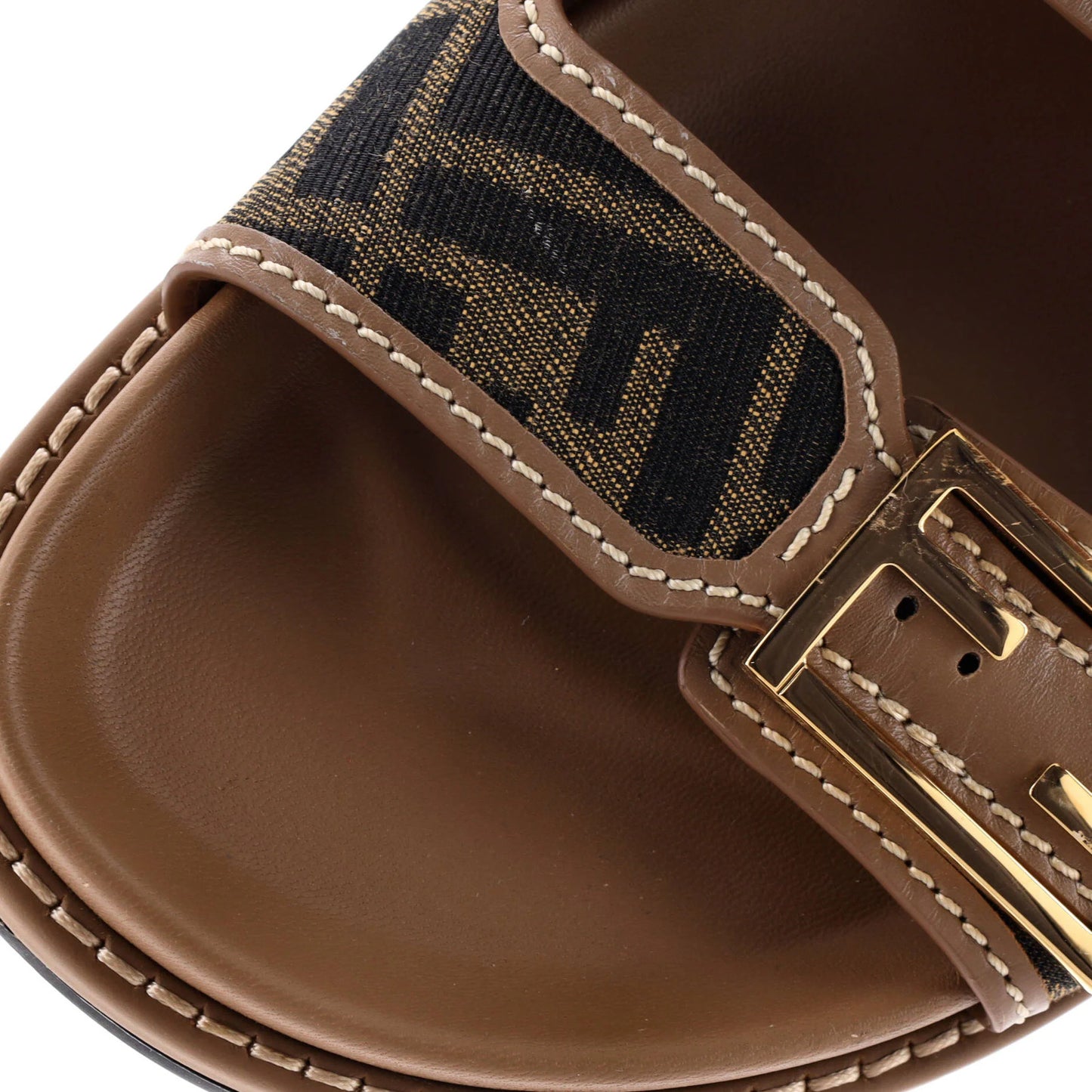 Fendi Women'S Feel Slide Sandals Zucca Canvas And Leather