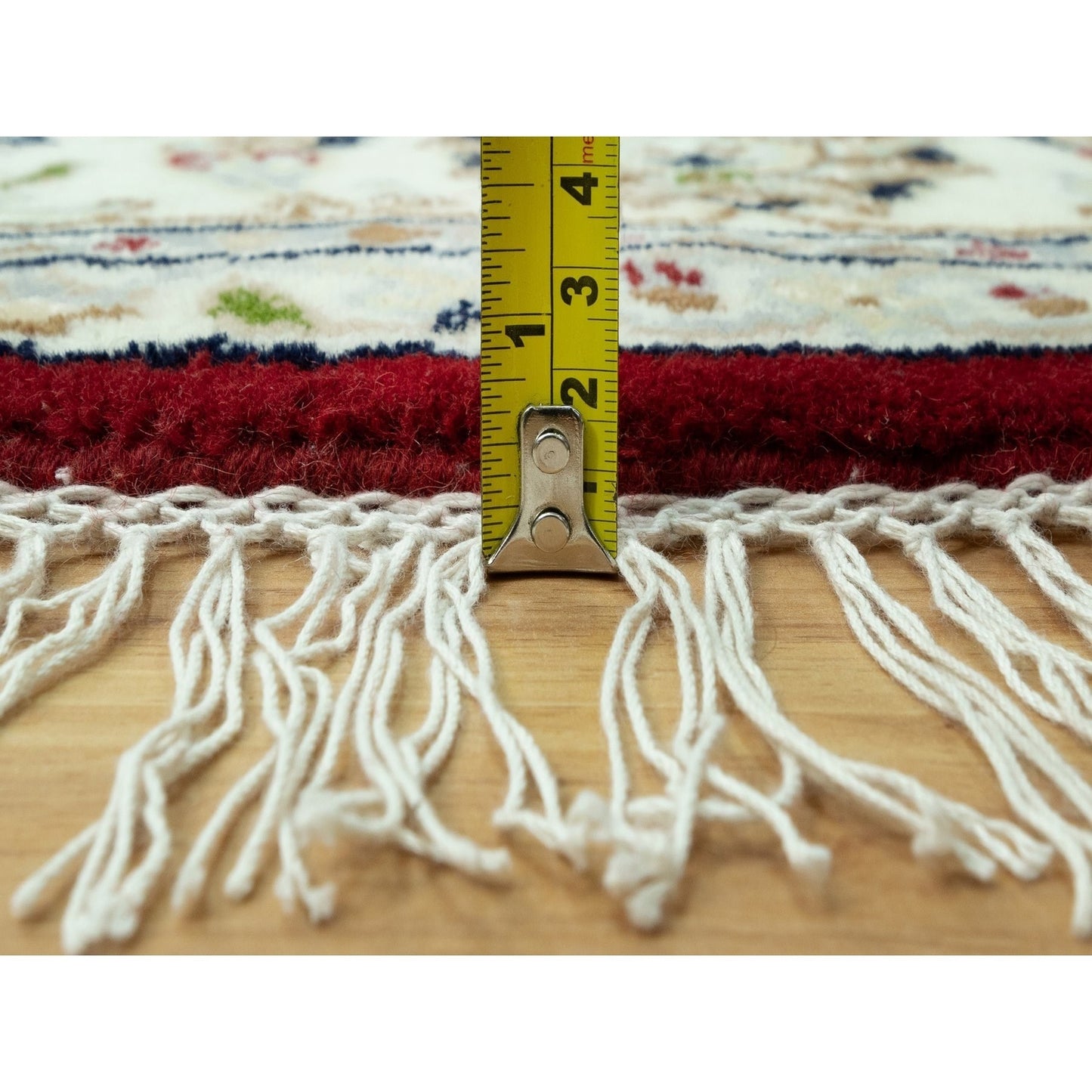 7'X7' Portia Red Hand Knotted Nain 250 Kpsi All Wool Oriental Round Rug