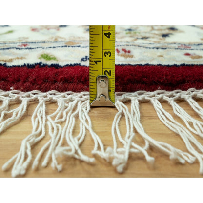 7'X7' Portia Red Hand Knotted Nain 250 Kpsi All Wool Oriental Round Rug