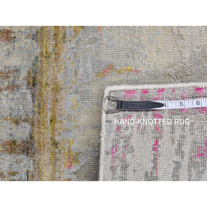 2'5"X8' Medium Gray The Cardiac Sari Silk With Wool Handmade Runner Rug