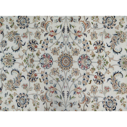 8'X8' Pearl White, 250 Kpsi, Nain, Wool And Silk, Hand Knotted, Round Rug