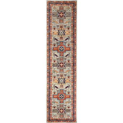 2'8"X11'3" Gray Caucasian Design Super Fine Wool Hand Knotted Runner Rug