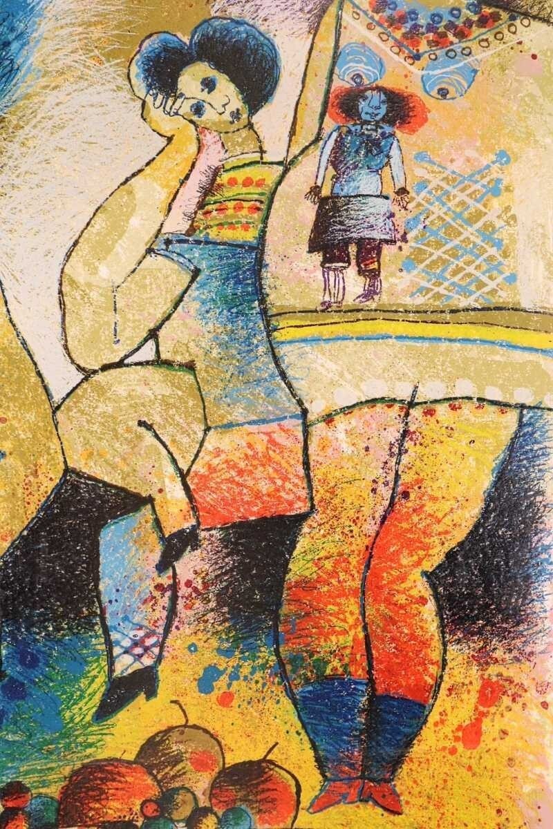 Theo Tobiasse Child Clown Original Large Lithograph Signed Modern Cubism Artwork