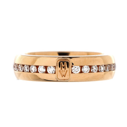 Harry Winston Hw Logo Band Ring 18K Rose Gold And Diamonds