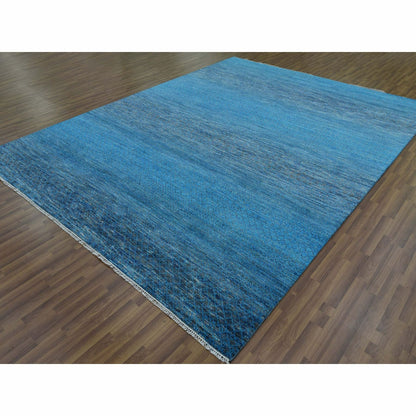 9'1"X11'10" Blue Pure Wool Hand Knotted Modern Chiaroscuro Collection Rug