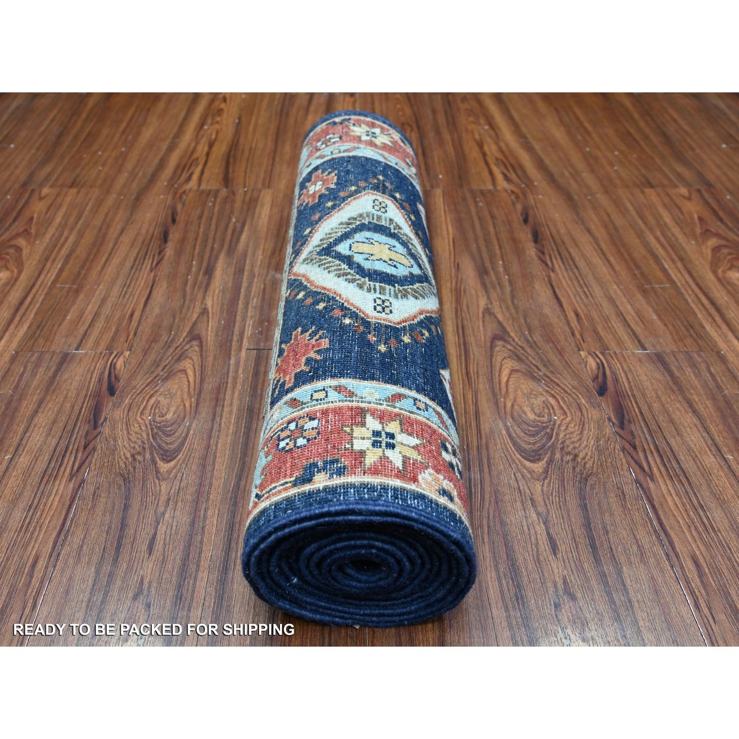 2'6"X11'8" Blue Karajeh Design Pure Wool Fine Aryana Runner Oriental Rug