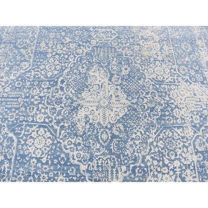 9'2"X12'1" Blue Broken Zoroastrian Design Wool And Silk Hand Knotted Rug