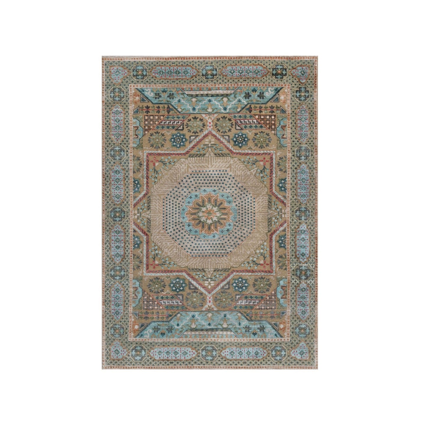 4'1"X6' Khaki Brown Wool And Silk Rug Mamluk Design Hand Knotted Oriental