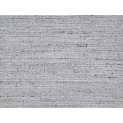 9'X12' Snow White Natural Wool Plain Modern Striae Design Hand Loomed Rug