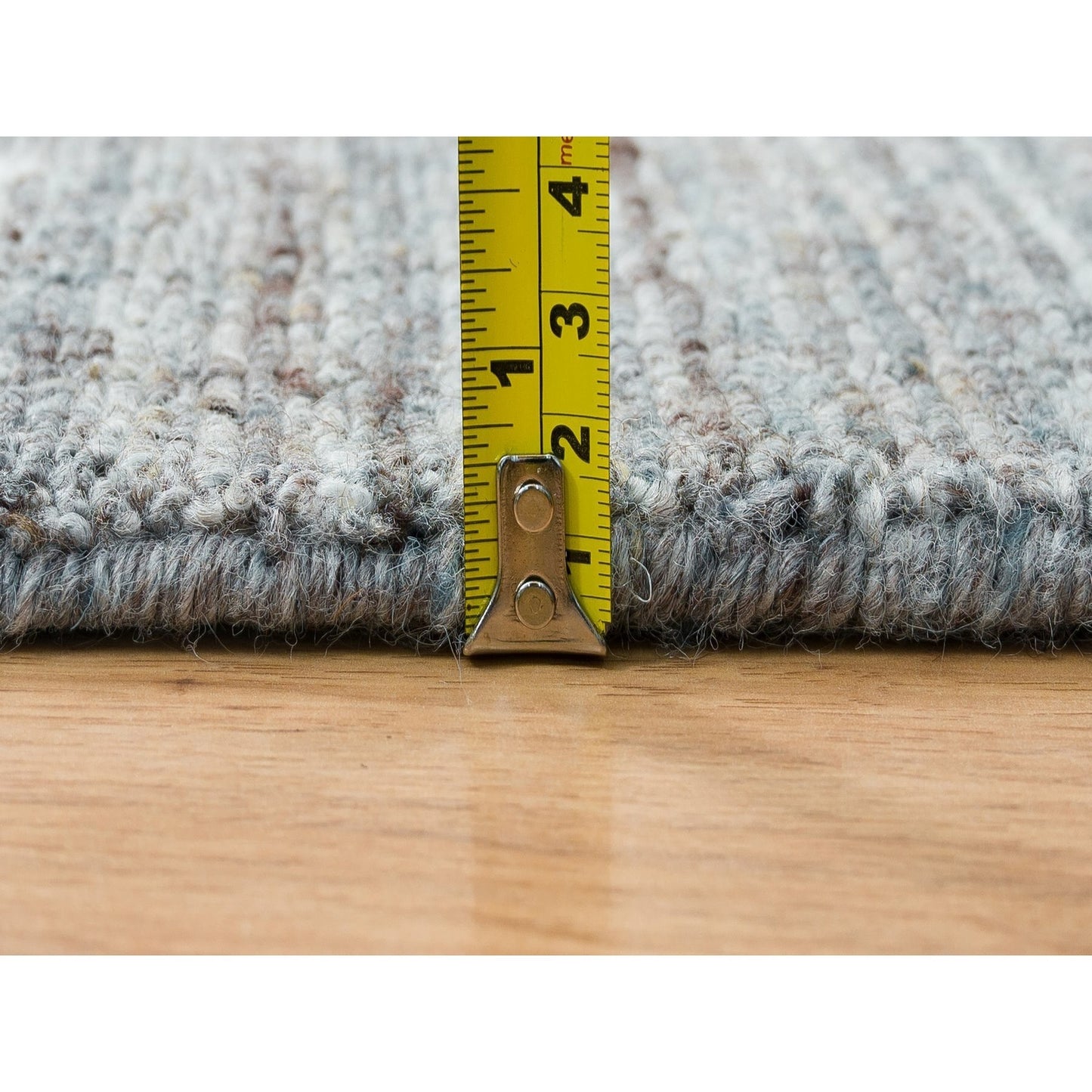 8'1"X8'1" Gray Wool Hand Loomed Modern Striae Design Square Oriental Rug