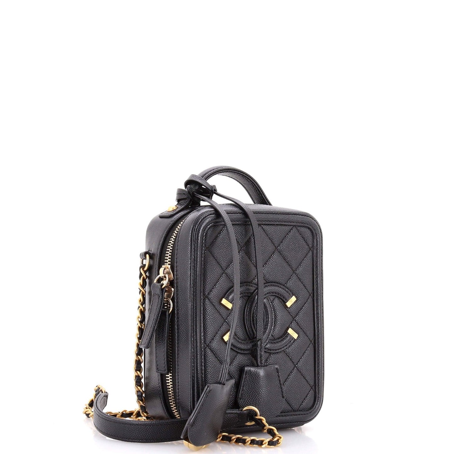 Chanel Filigree Vertical Vanity Case Quilted Caviar