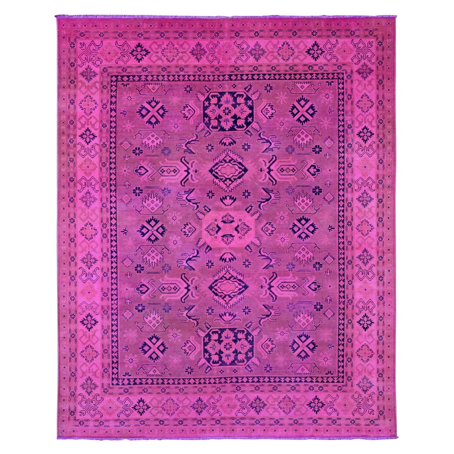 7'10"X9'7" Pink Overdyed Kazak Medallions Design Wool Hand Knotted Rug