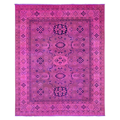 7'10"X9'7" Pink Overdyed Kazak Medallions Design Wool Hand Knotted Rug