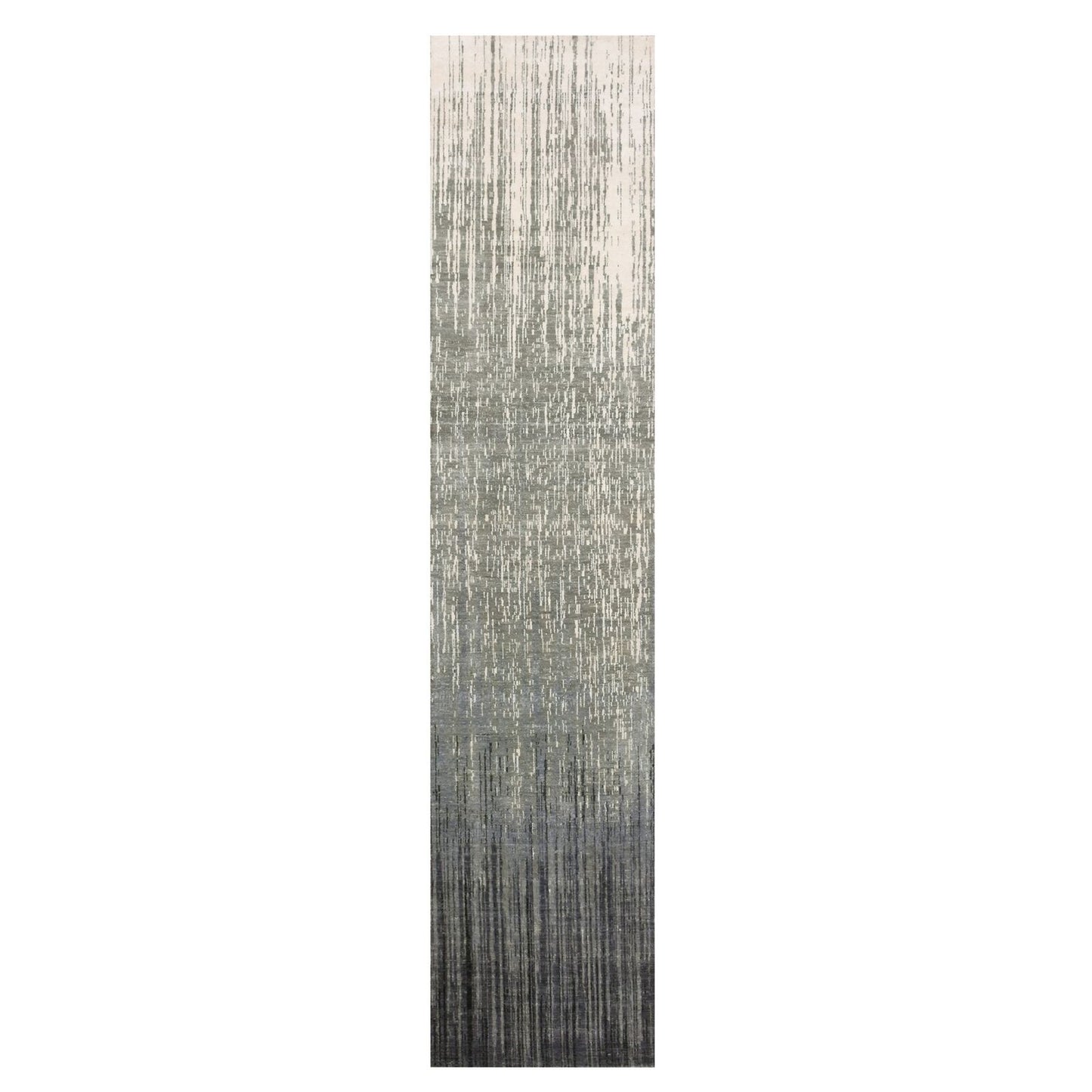 2'6"X12'6" Gray Modern Ombre Design Hand Knotted Soft Wool Runner Rug