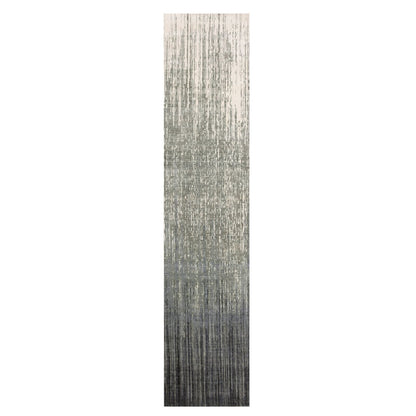 2'6"X12'6" Gray Modern Ombre Design Hand Knotted Soft Wool Runner Rug