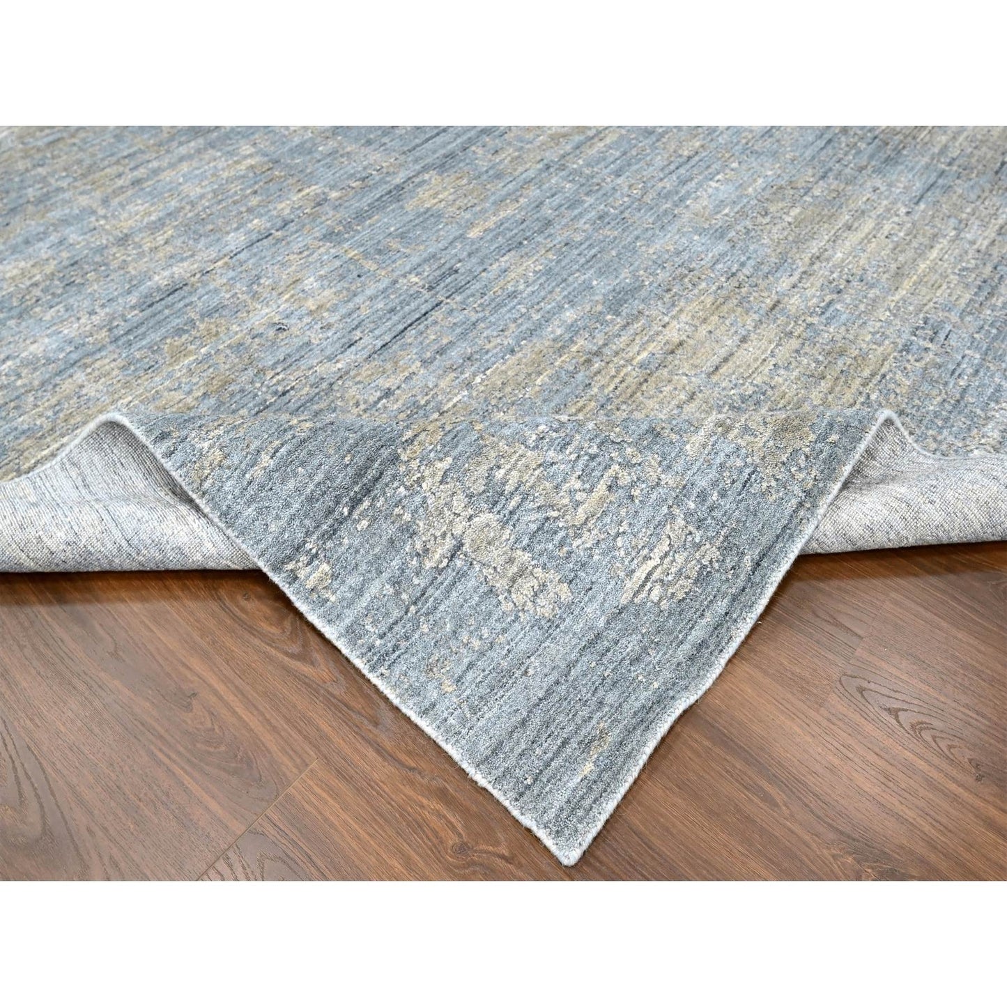 8'X10' Marengo Gray Modern Design Hand Loomed Wool And Bamboo Silk Rug