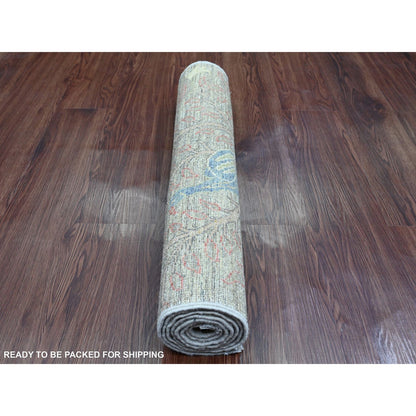 2'6"X6'2" Gray Afghan Peshawar Birds Design Wool Hand Knotted Runner Rug
