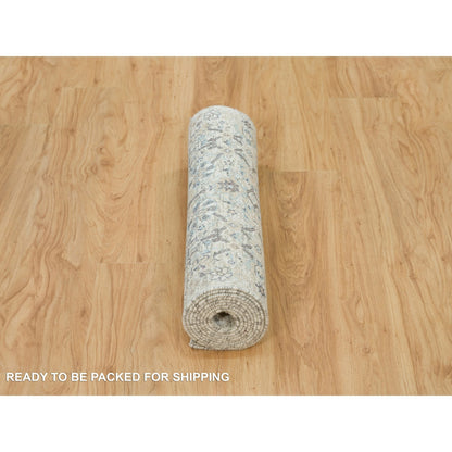 2'6"X9'10" Ivory Silk And Wool Hand Knotted Tebraz Vase Design Runner Rug