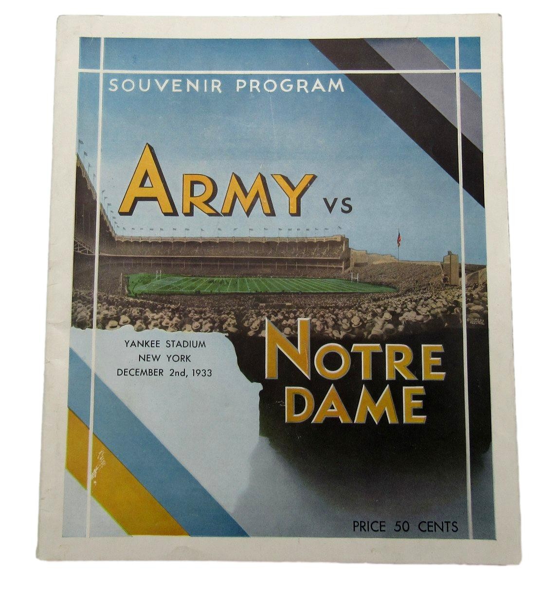 December 2, 1933 Army Vs. Notre Dame Ncaa Football Game Program 195580