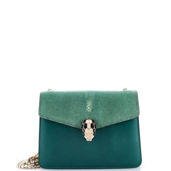 Bvlgari Serpenti Forever Square Shoulder Bag Leather And Stingray Small
