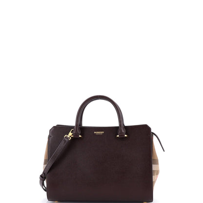 Burberry Banwell Tote Leather And House Check Canvas Small