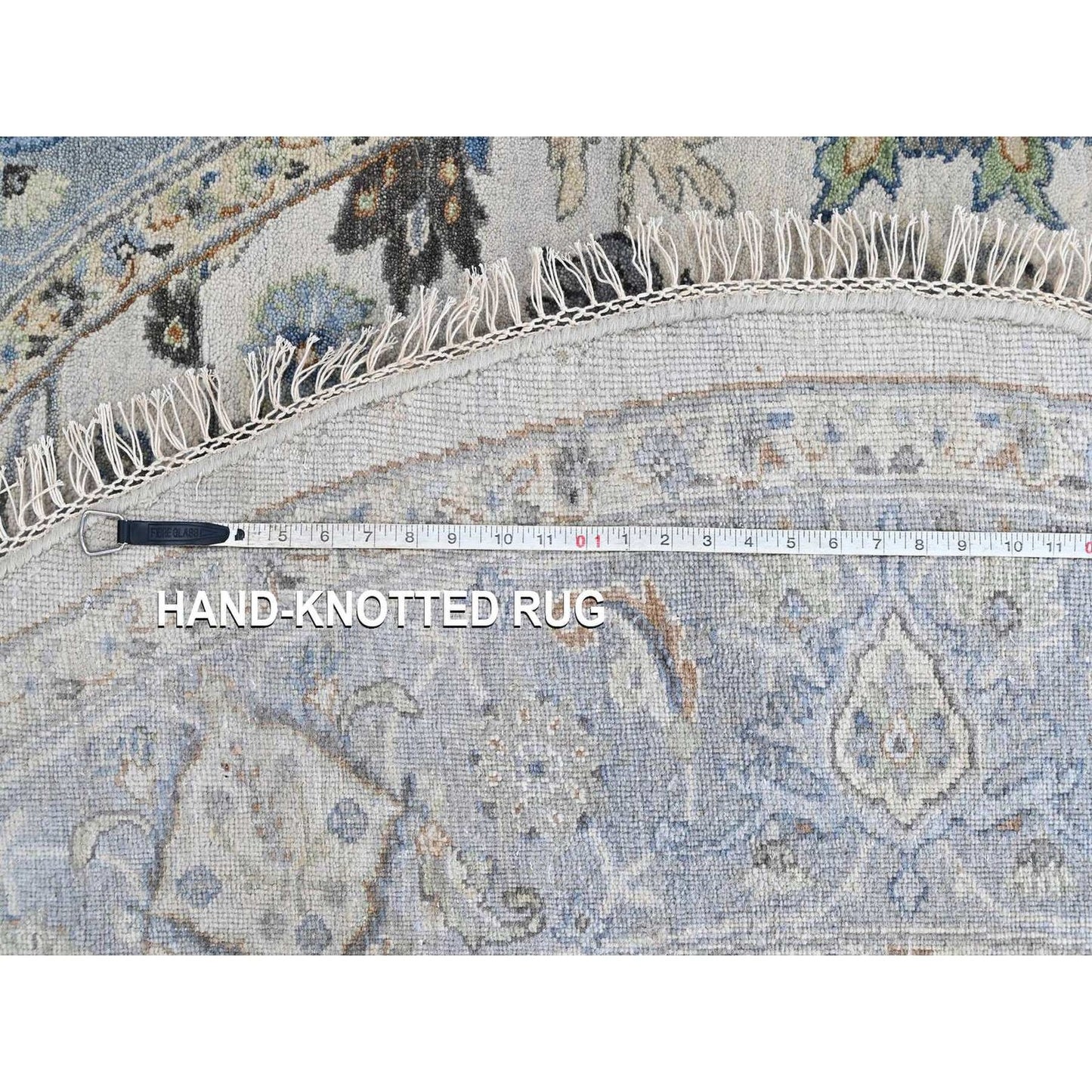 Oushak rug round wool hand knotted floral motifs 8'x8' gray oyster