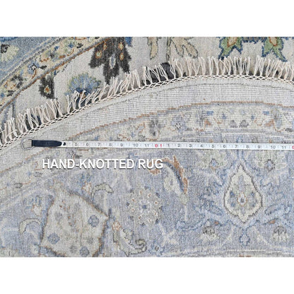 Oushak rug round wool hand knotted floral motifs 8'x8' gray oyster