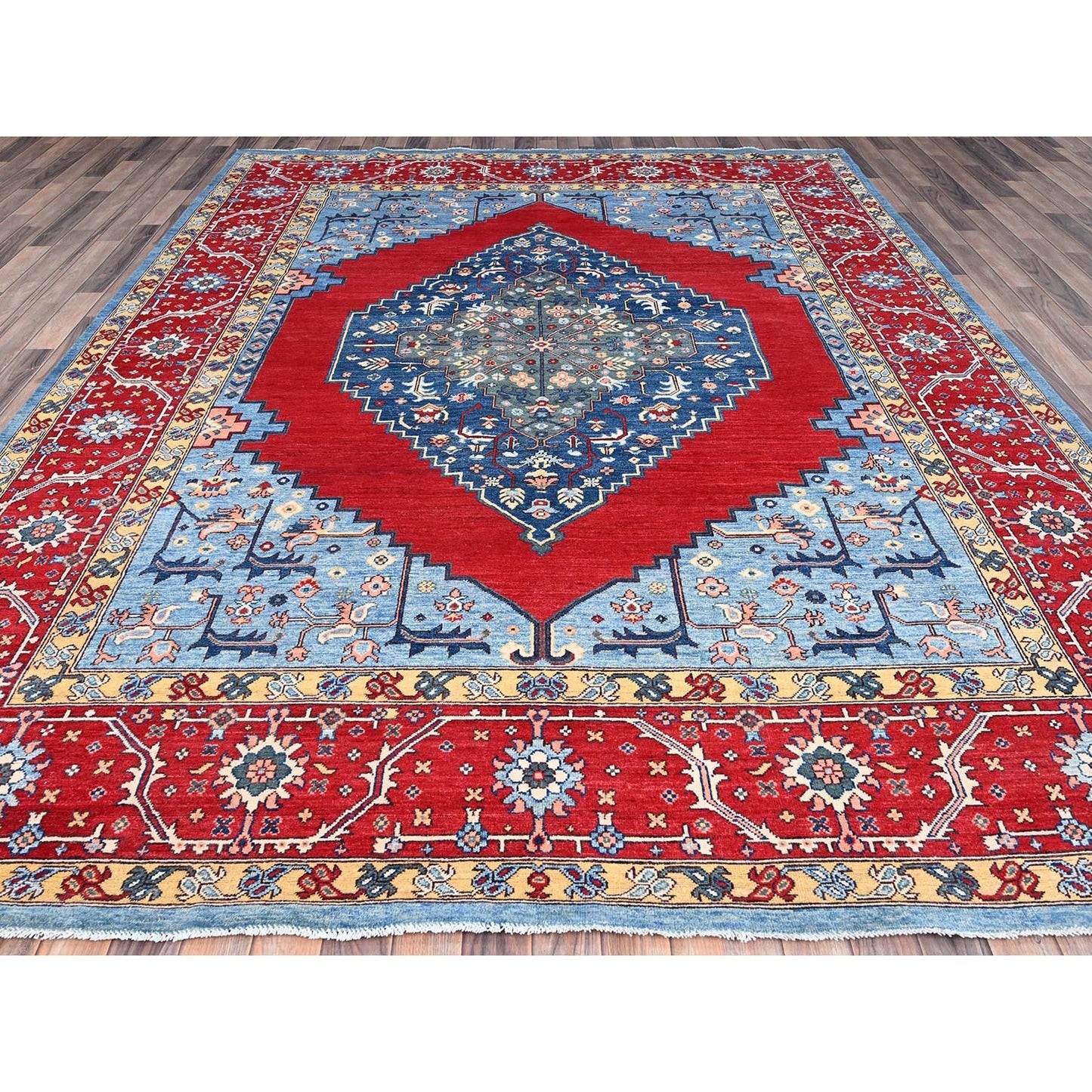 8'10"X12' Tomato Red Afghan Heris Seeripe Bakshaish Design 100% Wool Rug