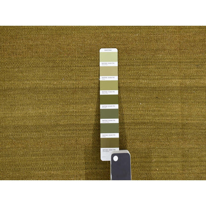 Rug 10'x14'6" Green Hand Woven Contemporary Kilim Design 100% Wool