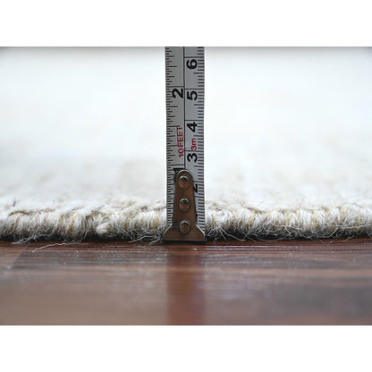 9'X12' Light Brown Moroccan Weave Erased Pattern Hand Knotted Wool Rug