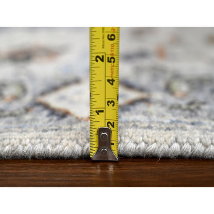 2'5"X18' Pearl Gray Hand Knotted Oushak Floral Motifs Wool Xl Runner Rug