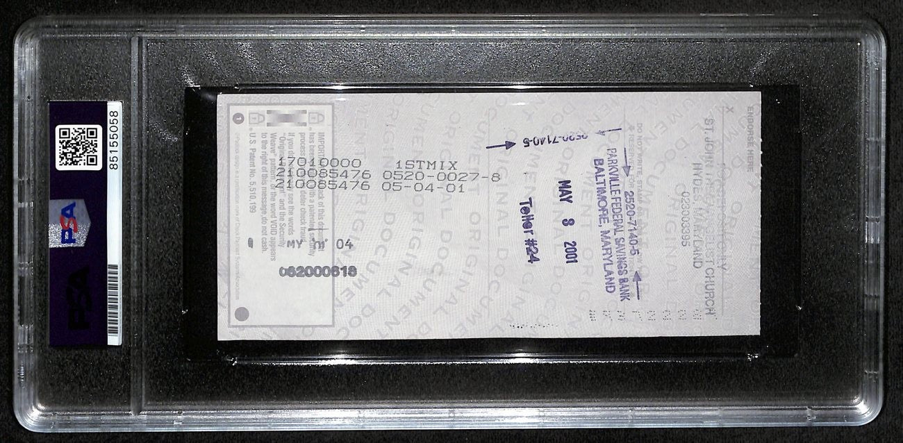 Johnny Unitas Hof Signed/Auto 2001 Bank Check Colts Psa/Dna Gem Mt 10 192619