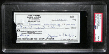 Johnny Unitas Hof Signed/Autographed 2000 Bank Check Colts Psa/Dna Mint 9 189578