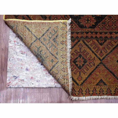 8'10"X12'2" Brown Overdyed Afghan Block Design Hand Knotted Pure Wool Rug