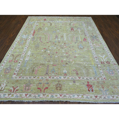 8'X9'9" Lime Green Afghan Angora Ushak Natural Wool Hand Knotted Rug