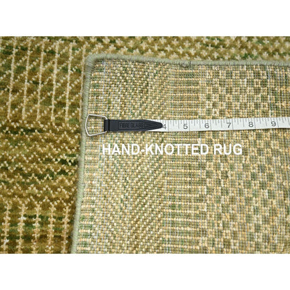 2'8"X8'2" Brown Wool And Silk Modern Grass Design Hand Knotted Runner Rug