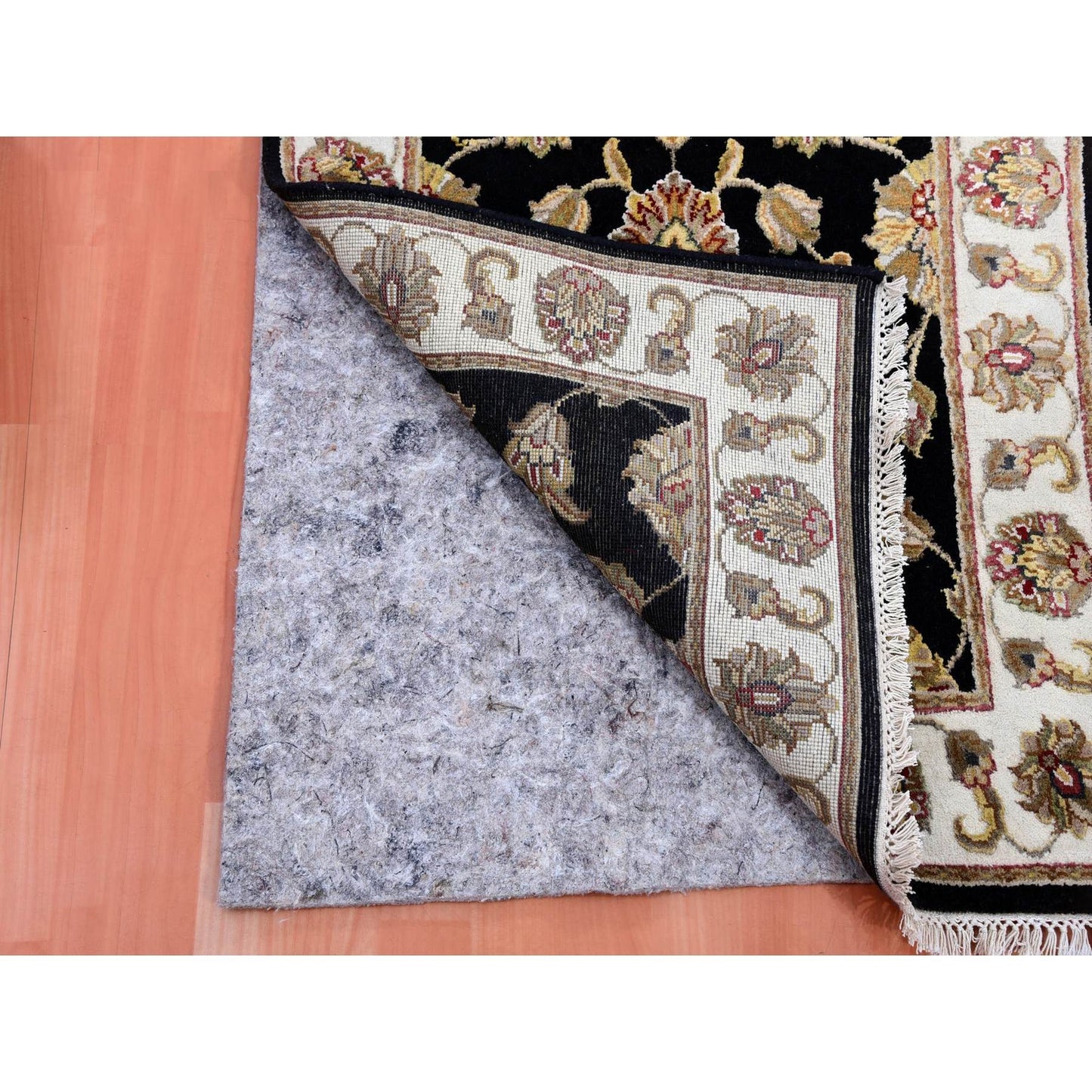 2'5"X10' Bristol Black Rajasthan Design Hand Knotted Wool Silk Runner Rug