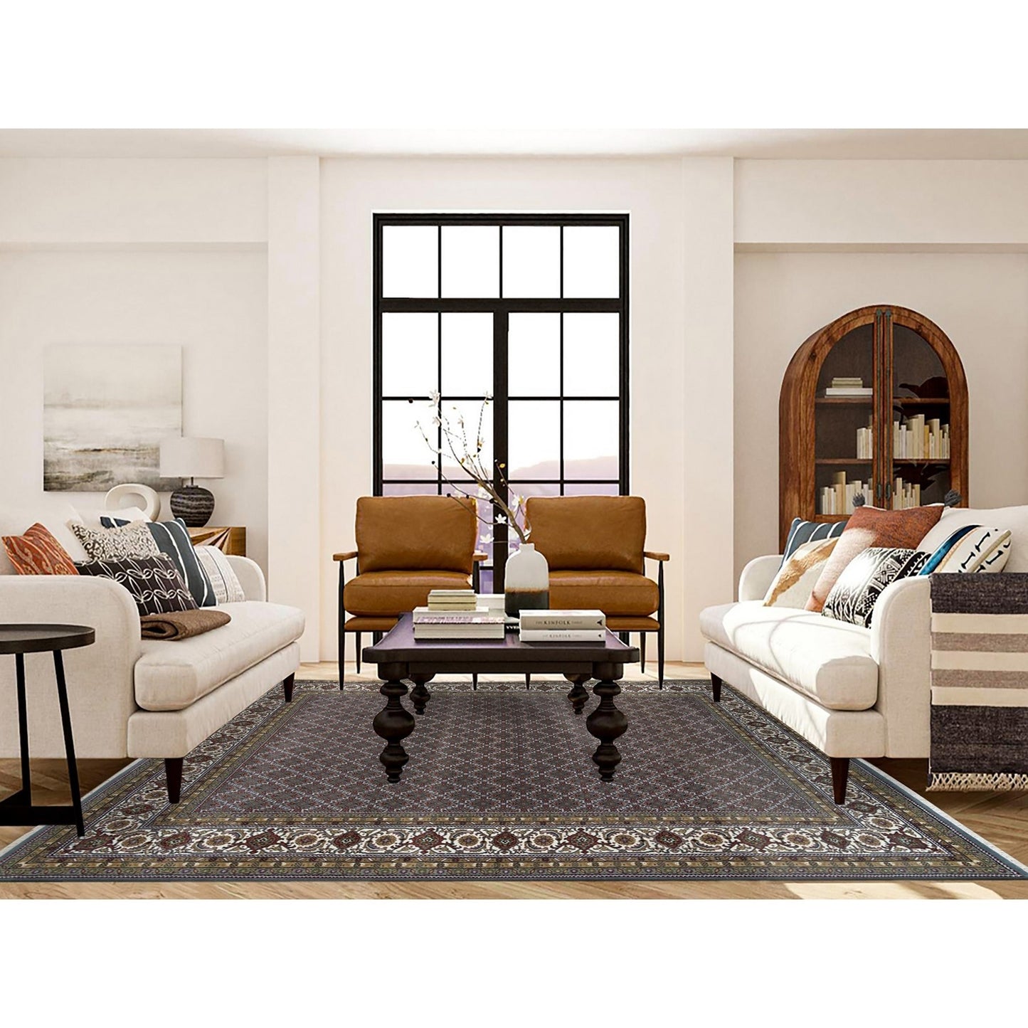 8'1"X10' Black Coral Gray 175 Kpsi Herrita Design Wool Hand Knotted Rug