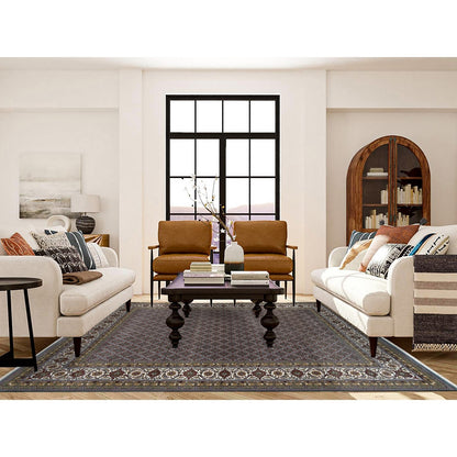 8'1"X10' Black Coral Gray 175 Kpsi Herrita Design Wool Hand Knotted Rug