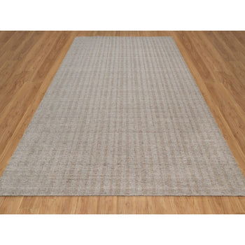 9'X12' Light Brown Vertical Stripes Design Natural Wool Hand Loomed Rug